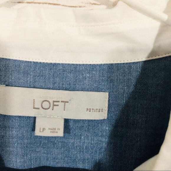 Loft women’s petite L long sleeve denim blouse top - Picture 3 of 6